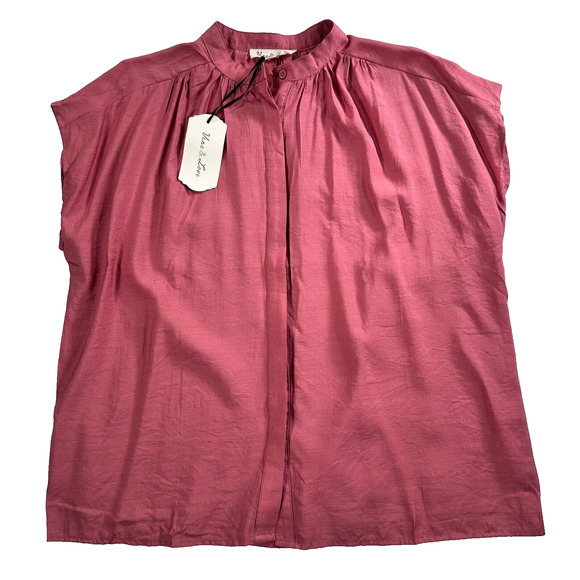 Vine & Love Tops - Vine & Love Collared Button Front Blouse Top Women's Large Rose Sleeveless New